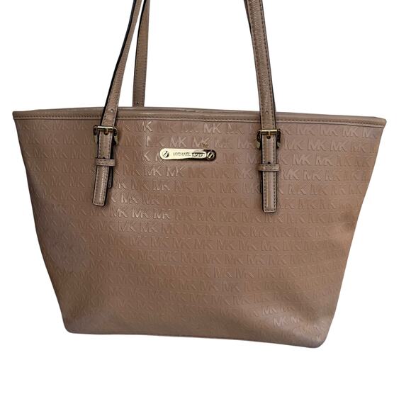 Michael Kors Signature Tan Patent Leather Double-Handle Tote Bag - Picture 2 of 16